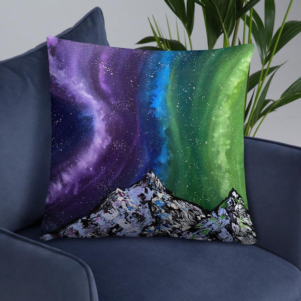 Northern lights decorative throw pillow of Aurora over the mountains