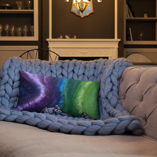 Northern lights decorative throw pillow of Aurora over the mountains