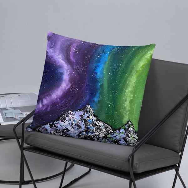Northern lights decorative throw pillow of Aurora over the mountains