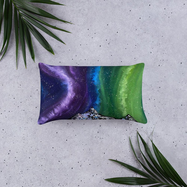 Northern lights decorative throw pillow of Aurora over the mountains