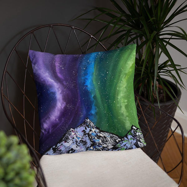 Northern lights decorative throw pillow of Aurora over the mountains