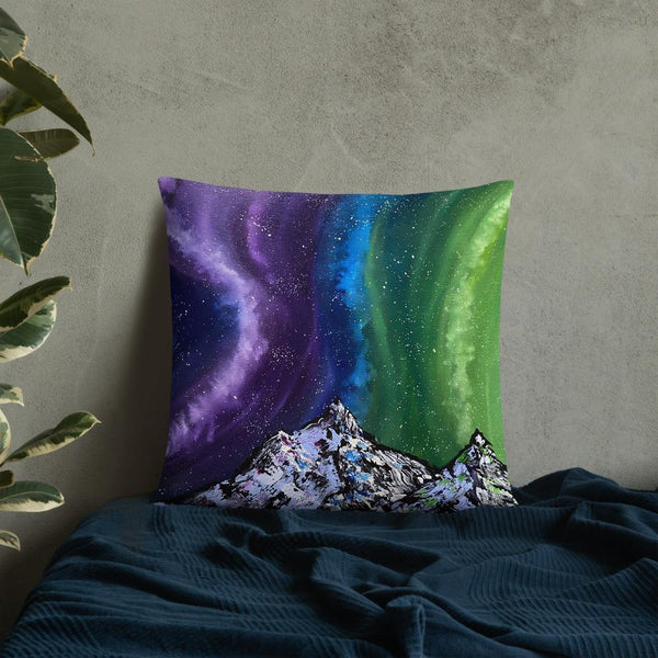 Northern lights decorative throw pillow of Aurora over the mountains