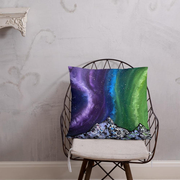 Northern lights decorative throw pillow of Aurora over the mountains