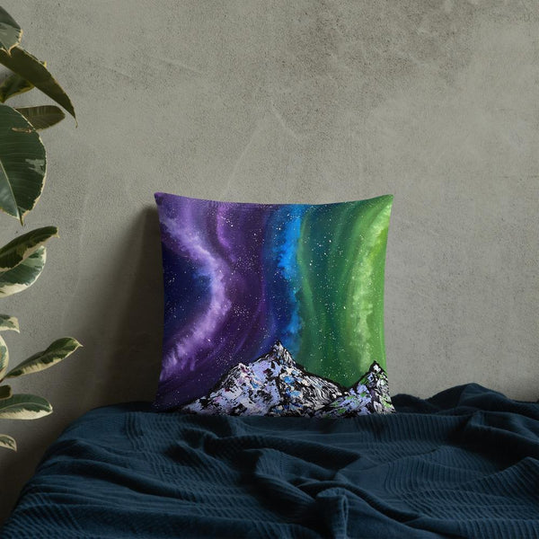 Northern lights decorative throw pillow of Aurora over the mountains