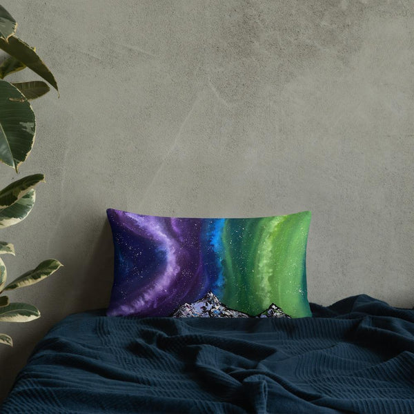 Northern lights decorative throw pillow of Aurora over the mountains