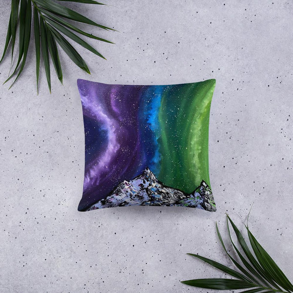 Northern lights decorative throw pillow of Aurora over the mountains