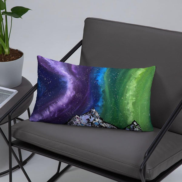 Northern lights decorative throw pillow of Aurora over the mountains