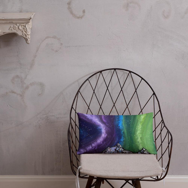 Northern lights decorative throw pillow of Aurora over the mountains