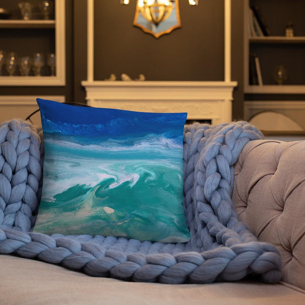 Ocean Beach Decorative Pillow, Fluid Abstract Art of Sea Waves for Home Office Beach House Decor