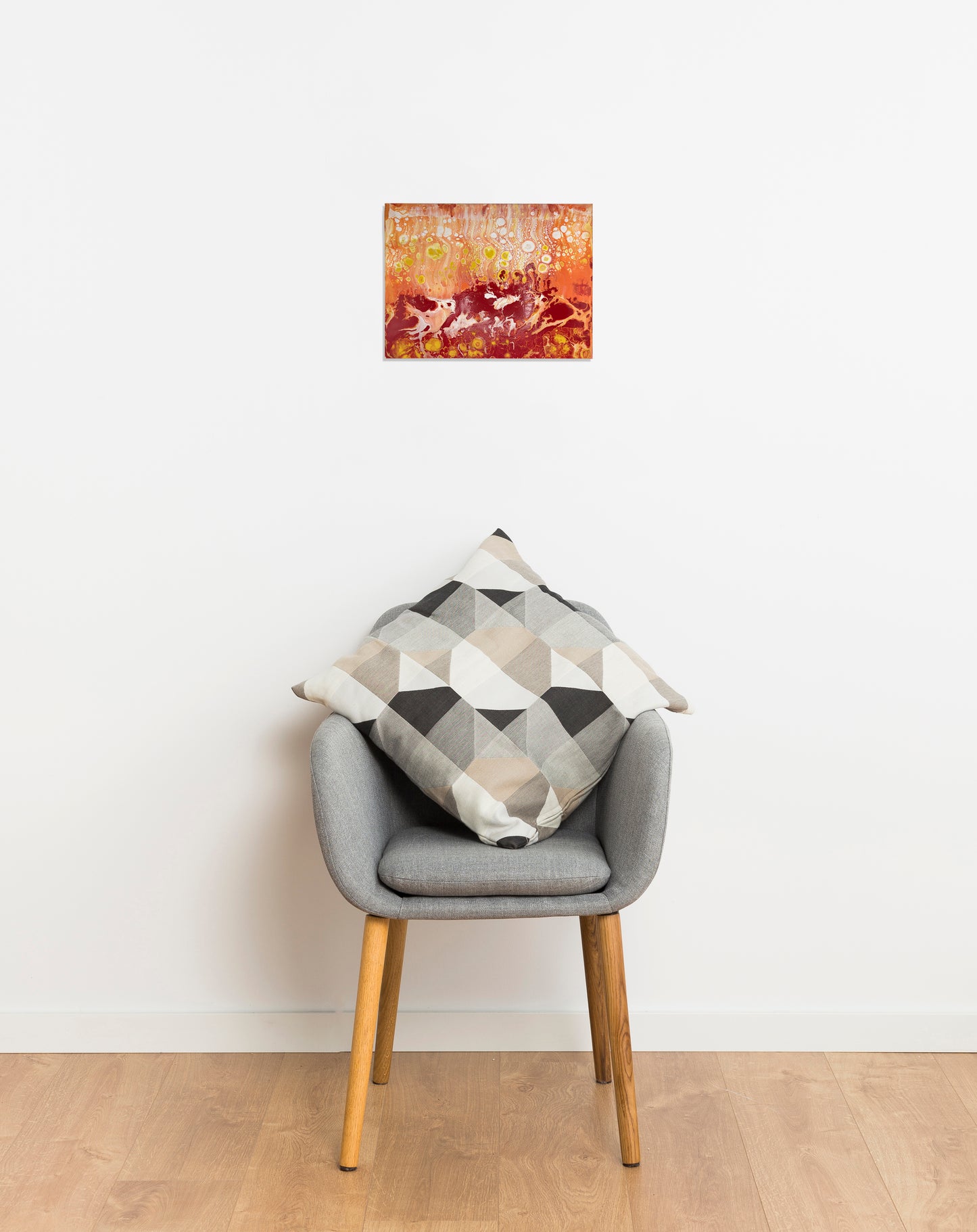 Original Fluid Art Acrylic Painting in Red, Orange, Yellow and White, Abstract Art
