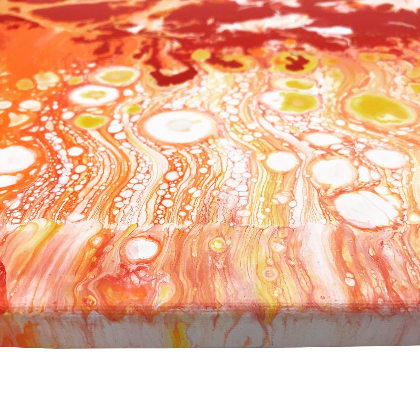 Original Fluid Art Acrylic Painting in Red, Orange, Yellow and White, Abstract Art