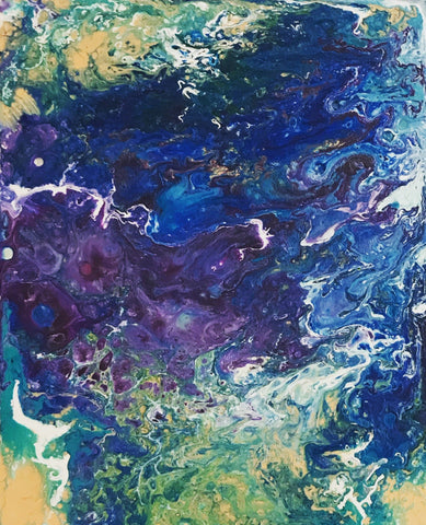 Original Fluid Art Abstract Painting on Wood Panel