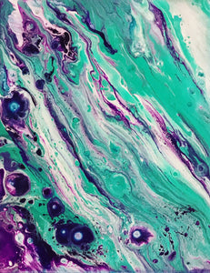 Original Fluid Art Acrylic Painting in Purple, Aqua and White