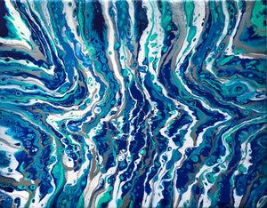 Original fluid art acrylic painting, water and waves abstract art