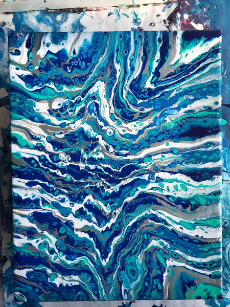 Original fluid art acrylic painting, water and waves abstract art