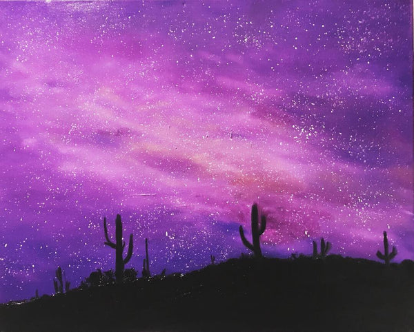 Original oil painting of night sky in the desert, starry night