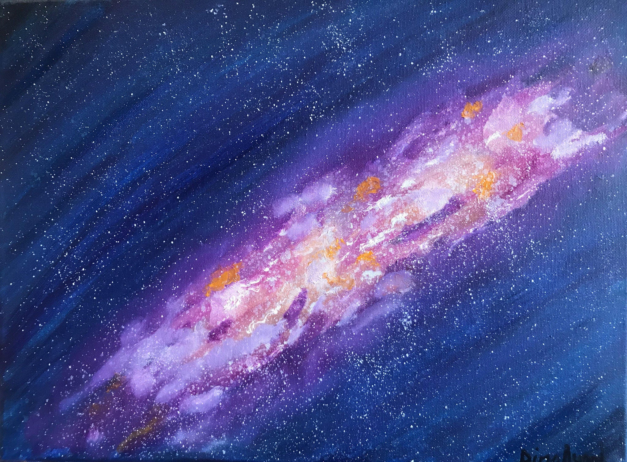 Original oil painting of space, galaxy and stars