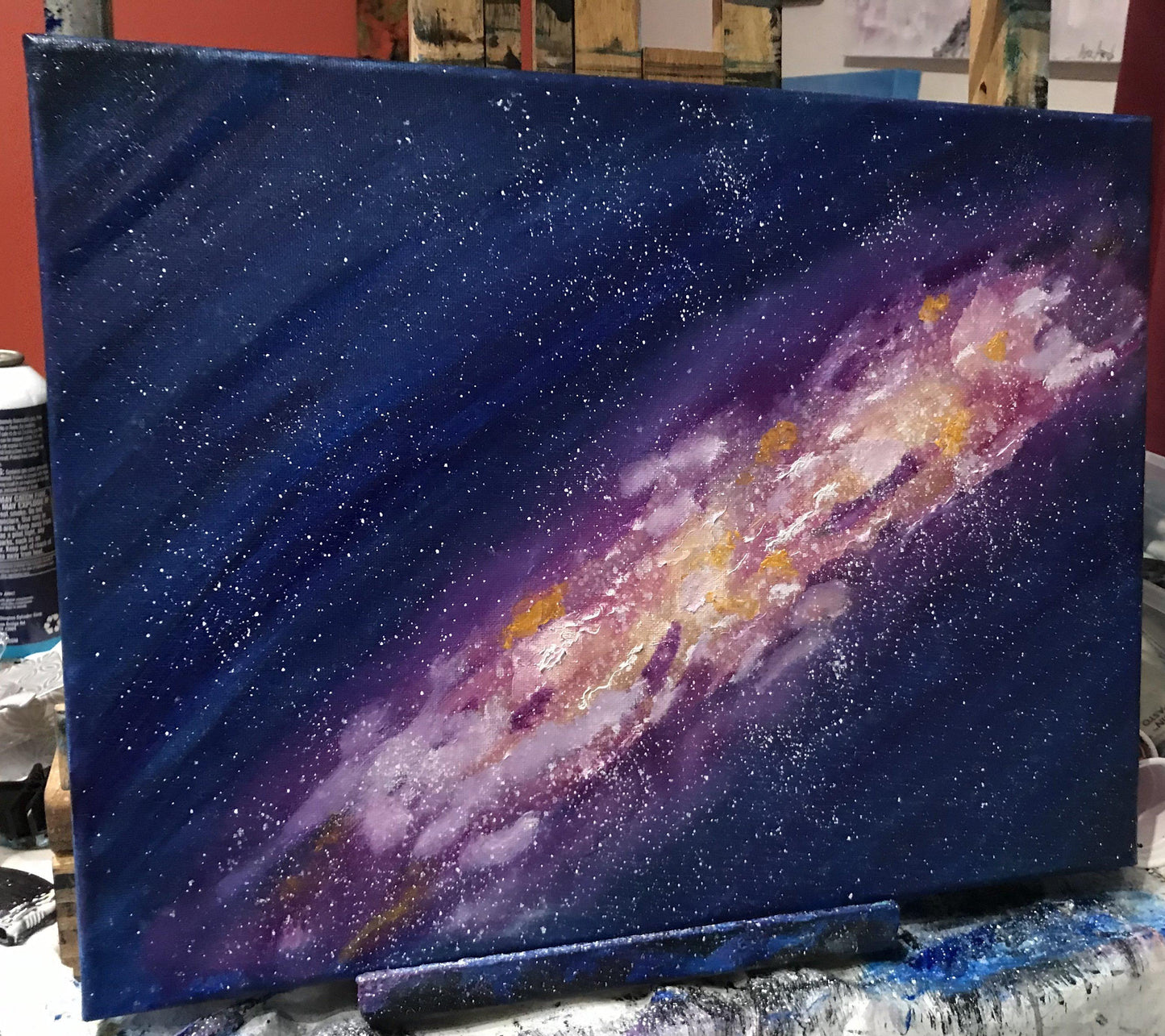 Original oil painting of space, galaxy and stars