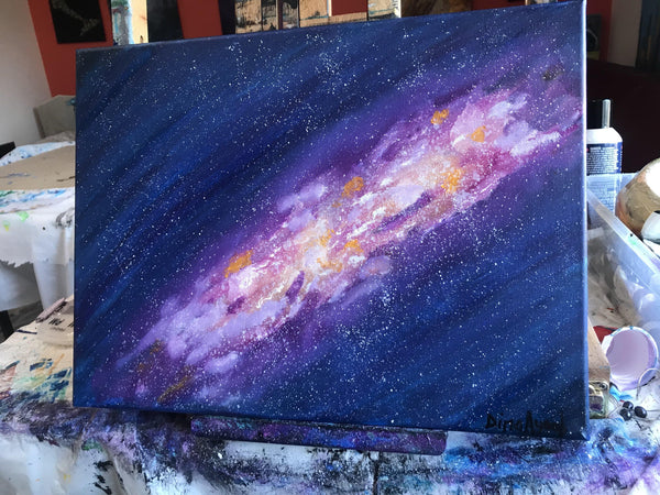 Original oil painting of space, galaxy and stars