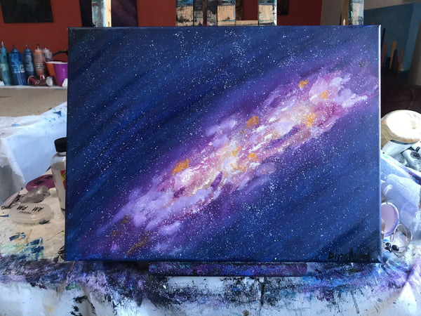 Original oil painting of space, galaxy and stars