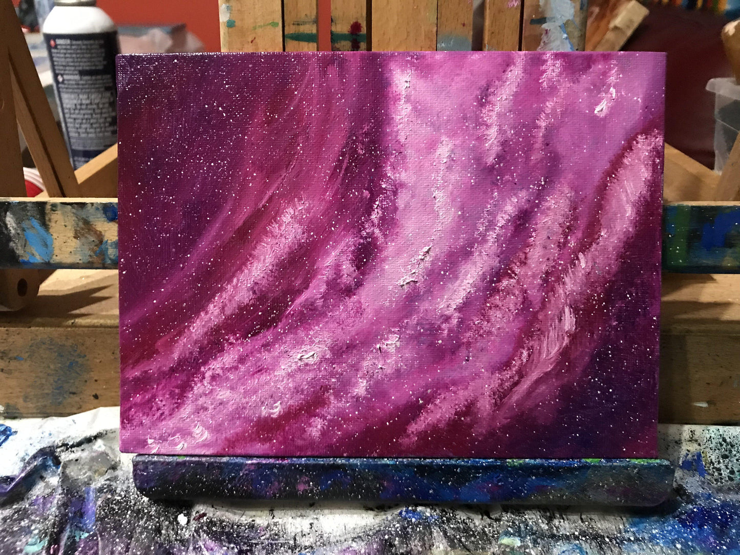 Original oil painting of stars, galaxy, night sky on canvas board