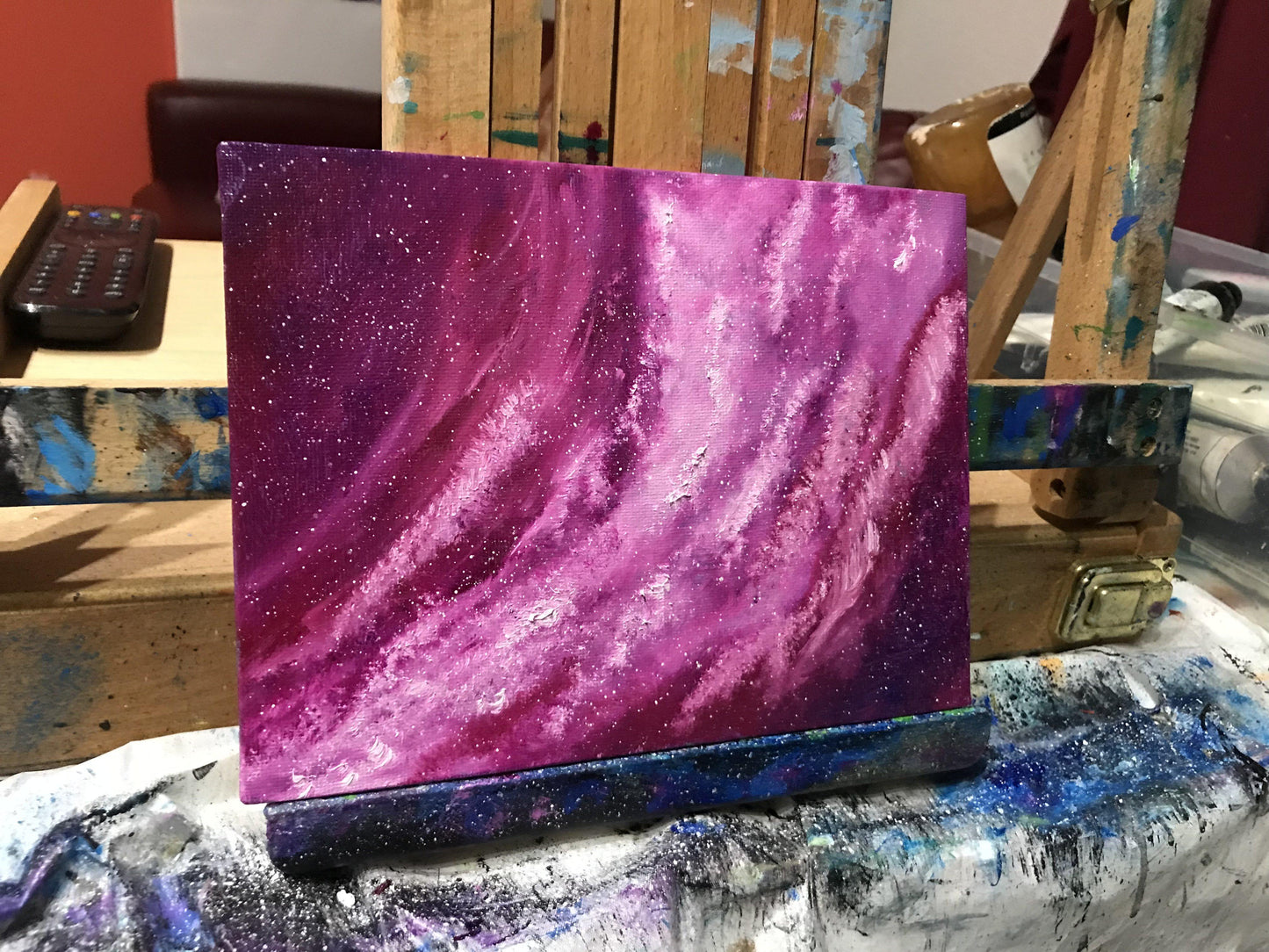 Original oil painting of stars, galaxy, night sky on canvas board