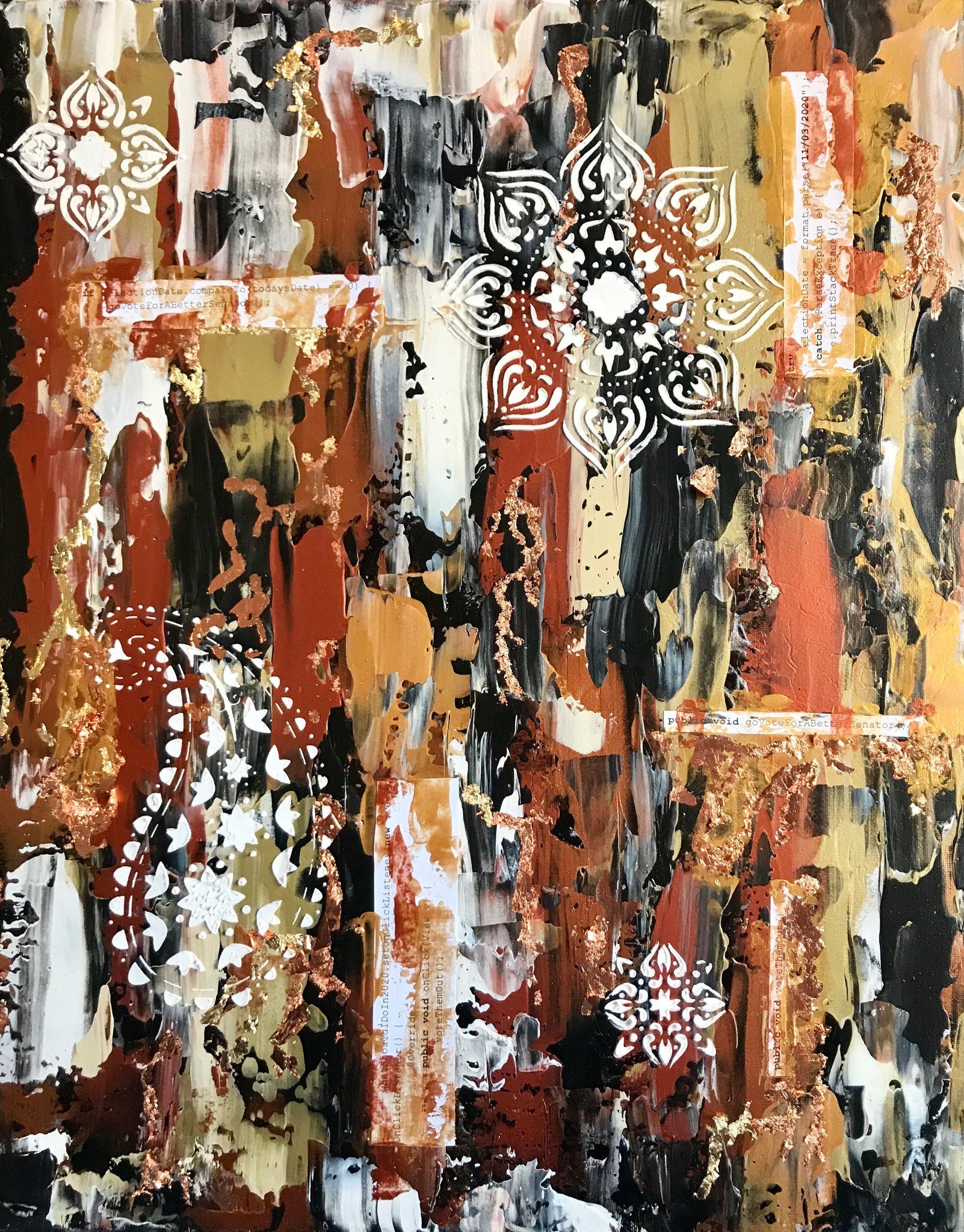 Original painting - political abstract art with code encouraging voting