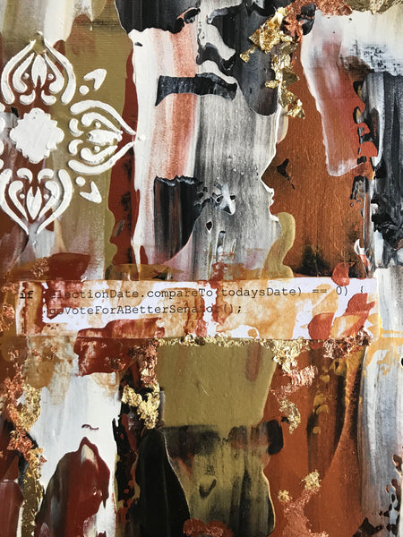 Original painting - political abstract art with code encouraging voting