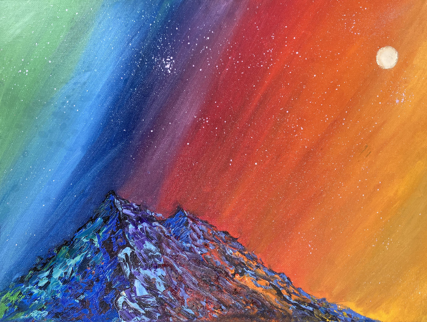 Rainbow Skies & Mountain Aurora Original Oil Painting