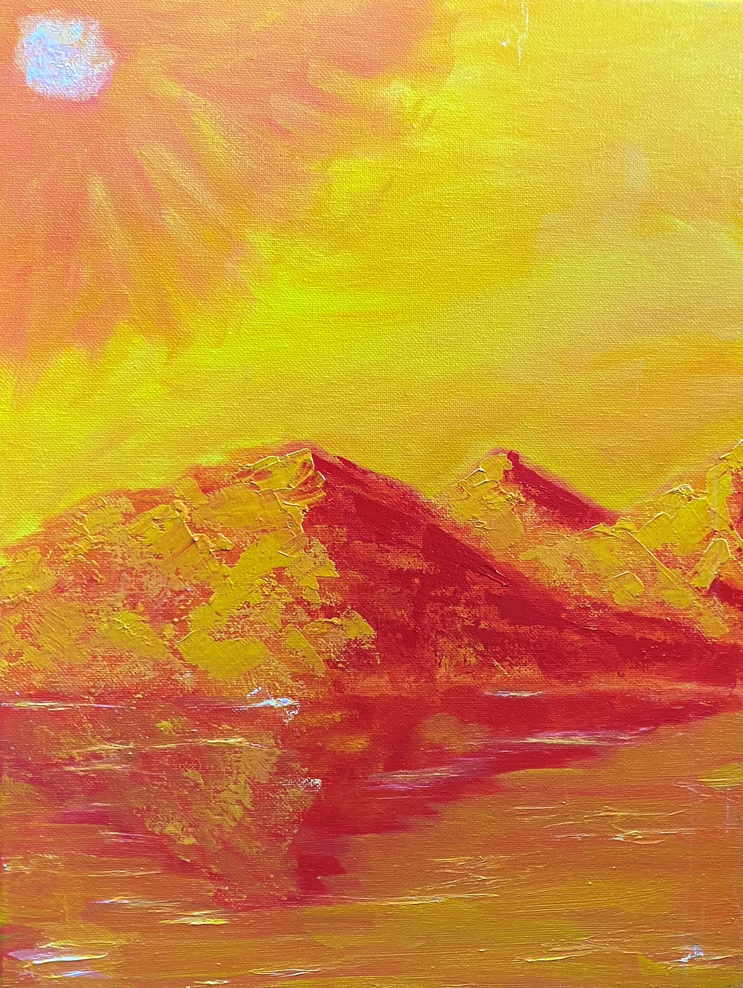 Original Oil Painting - Scorched Orange & Yellow Fantasy Landscape