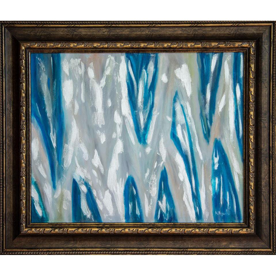 Silver Blues Original Oil Painting, Framed