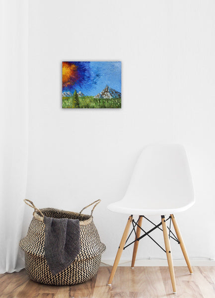Abstract Sun & Mountains Original Oil Painting
