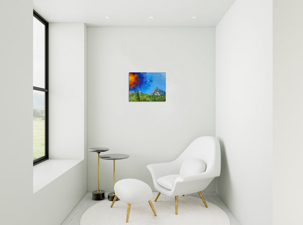 Abstract Sun & Mountains Original Oil Painting