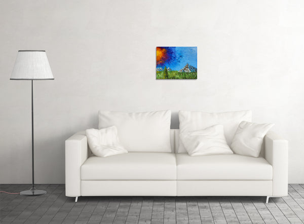 Abstract Sun & Mountains Original Oil Painting