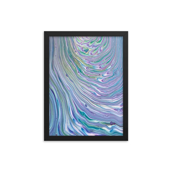 Tree Ring Acrylic Pour Fluid Art Framed Print Poster in Blues