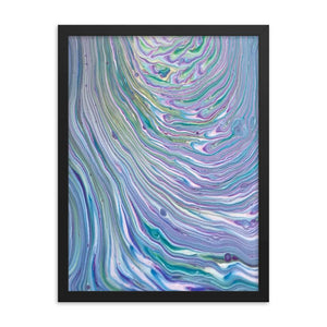 Tree Ring Acrylic Pour Fluid Art Framed Print Poster in Blues