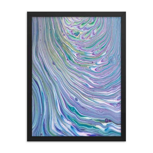 Tree Ring Acrylic Pour Fluid Art Framed Print Poster in Blues