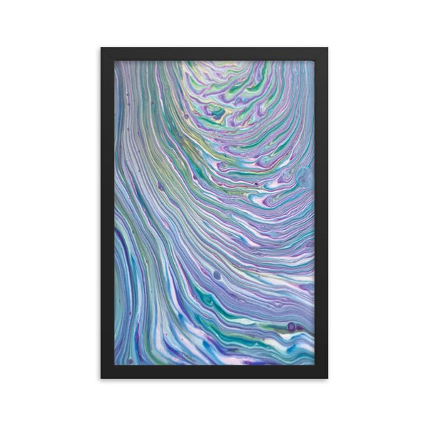 Tree Ring Acrylic Pour Fluid Art Framed Print Poster in Blues