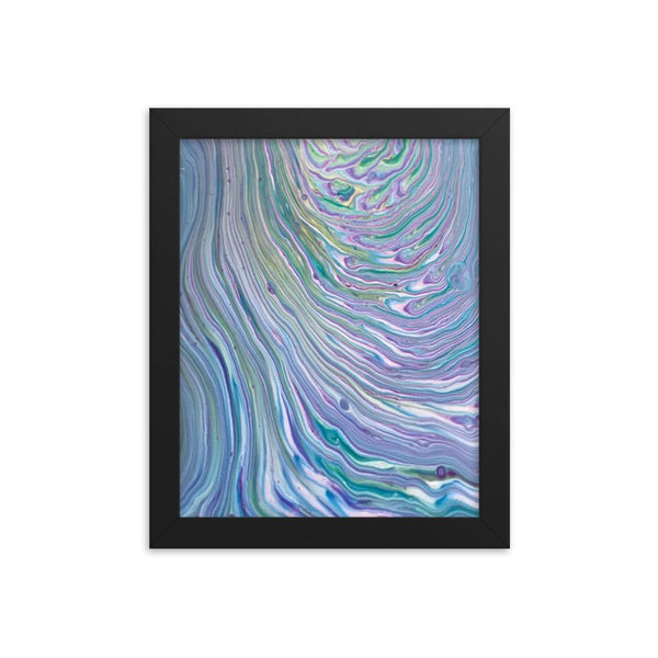 Tree Ring Acrylic Pour Fluid Art Framed Print Poster in Blues