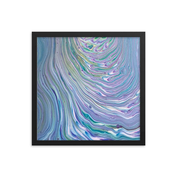 Tree Ring Acrylic Pour Fluid Art Framed Print Poster in Blues