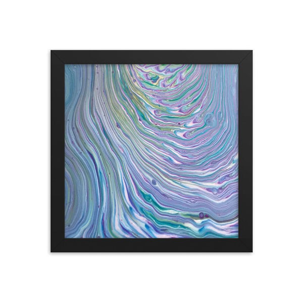 Tree Ring Acrylic Pour Fluid Art Framed Print Poster in Blues