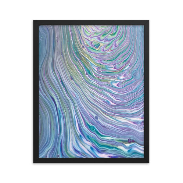 Tree Ring Acrylic Pour Fluid Art Framed Print Poster in Blues