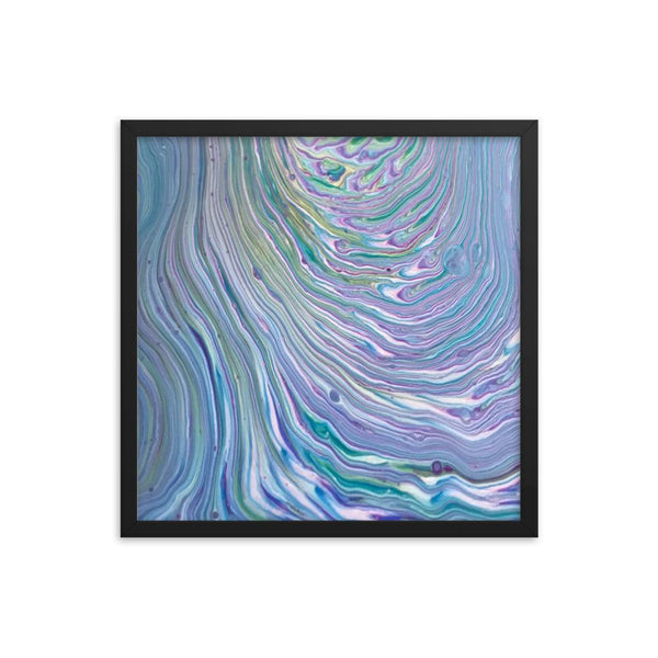 Tree Ring Acrylic Pour Fluid Art Framed Print Poster in Blues