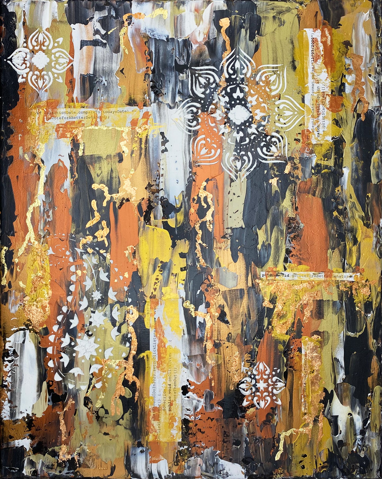 Original painting - political abstract art with code encouraging voting